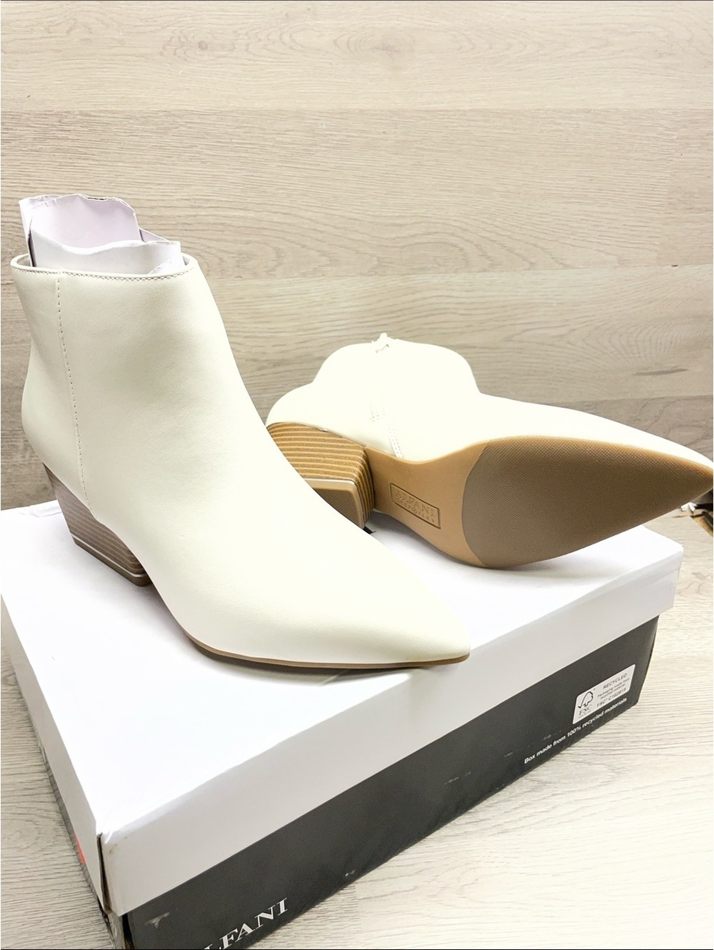 Alfani Off-White Pointed Toe Ankle Booties with Stacked Heel #238
